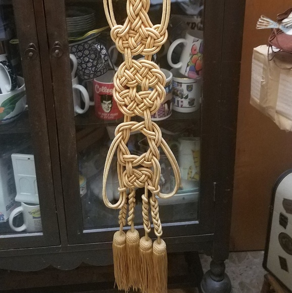 Vintage Pair knotted gold wall hanging 4 tassels